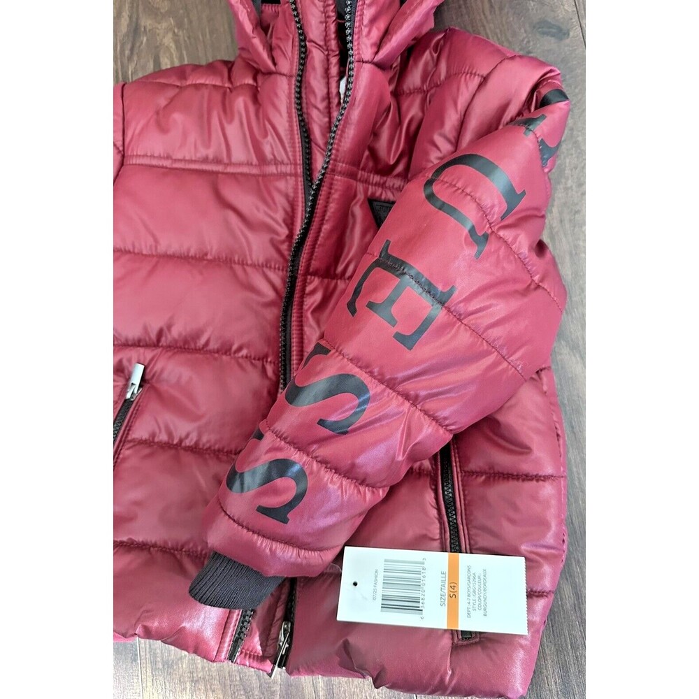 Guess Kids Toddlers Boys Puffer Hooded Jacket Trendy Holidays Red Burgundy S(4) - Picture 7 of 12